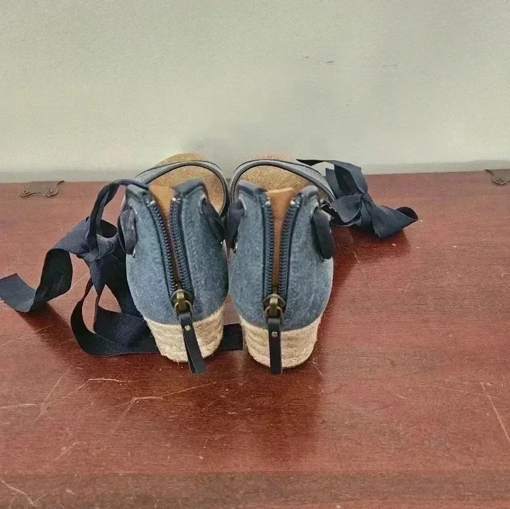 UGG AMELL MARINO BLUE COLOR ANKLE WRAP STRAPPY WEDGE SIZE 6.5 US